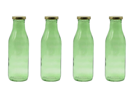 Glass Milk Bottle 300ml | Green-Set of 4 Pcs