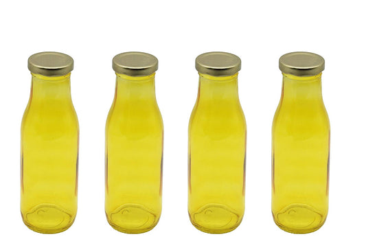 Glass Milk Bottle 300ml | Yellow-Set of 4 Pcs