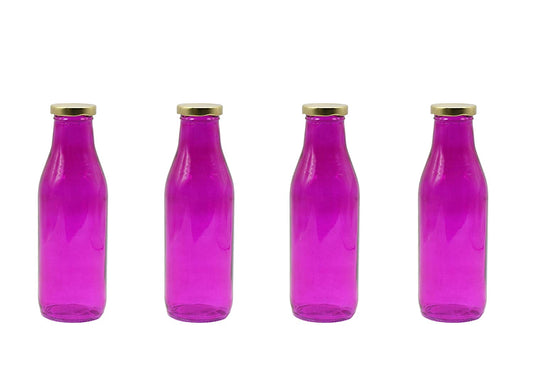 Glass Milk Bottle 500ml | Pink-Set of 4 Pcs