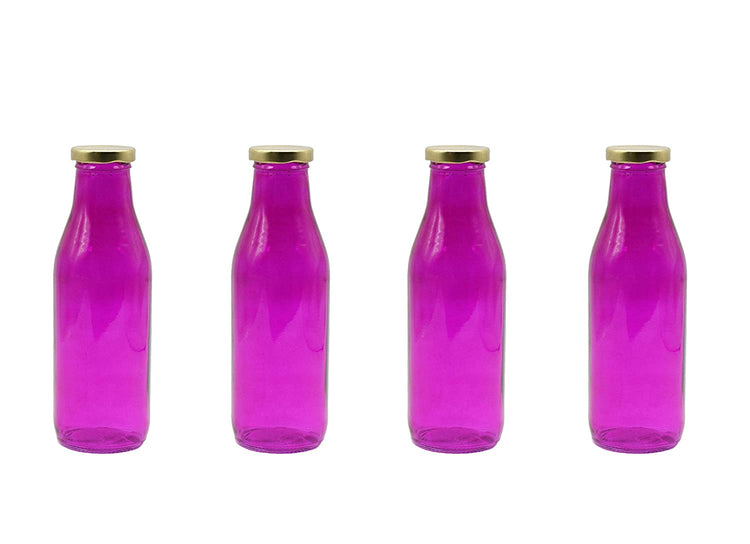 Glass Milk Bottle 300ml | Pink-Set of 4 Pcs