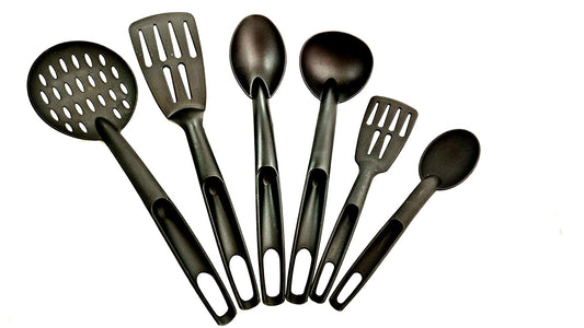 Nylon Cook and Serve Kitchen Tools With Black Handles (Set of 6 Pcs)