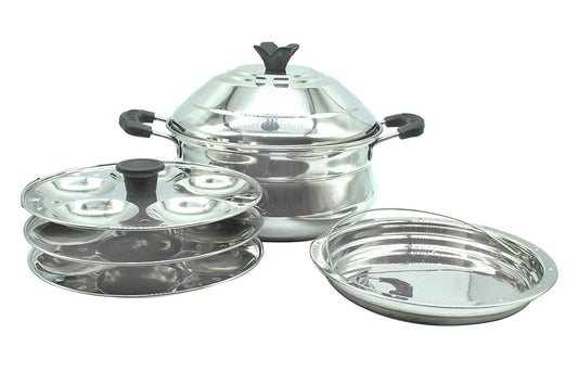 Stainless Steel 15 Idlies Multi Steamer Idli Pot 3 Plates | 1 Steamer Plate (Induction Compatible)