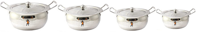 Stainless Steel Cook and Serve Set With Lid (4 Pcs Set) - No: 1