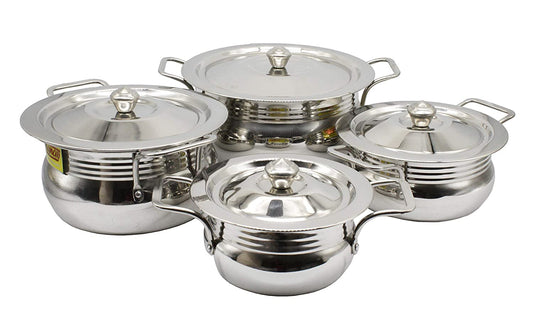 Stainless Steel Cook and Serve Set With Lid (4 Pcs Set) - No: 3