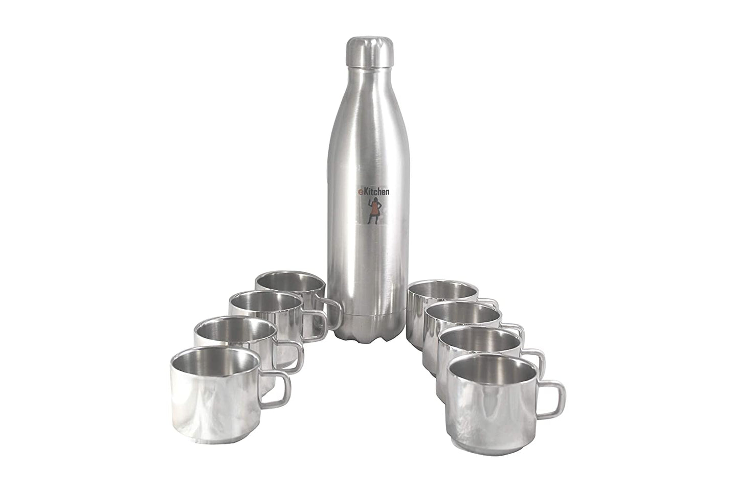 Stainless Steel 1000ml Hot and Cold Water Bottle | Flask + 120ml Cups | Mugs Set Of 8 Pcs