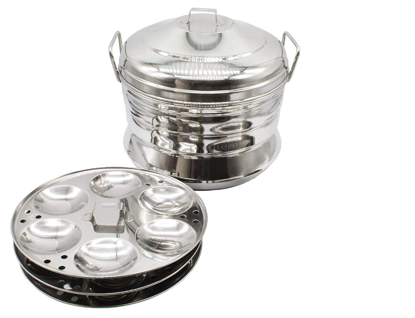 Stainless Steel Idly Panai Induction Base With 3 Idly Plates (18 Idlies)