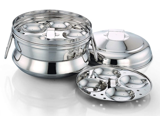 Stainless Steel Idly Panai With 2 Idly Plates (Steams 9 Idlies)