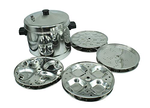 Stainless Steel Multi Steamer Different Shapes Idli Maker 6 Idli Plates (24 idlies) | 2 Square Shape Idli Plate | 2 Heart Shape Idli Plate | 2 Mini Idli Plate | 2 Steamer Plate