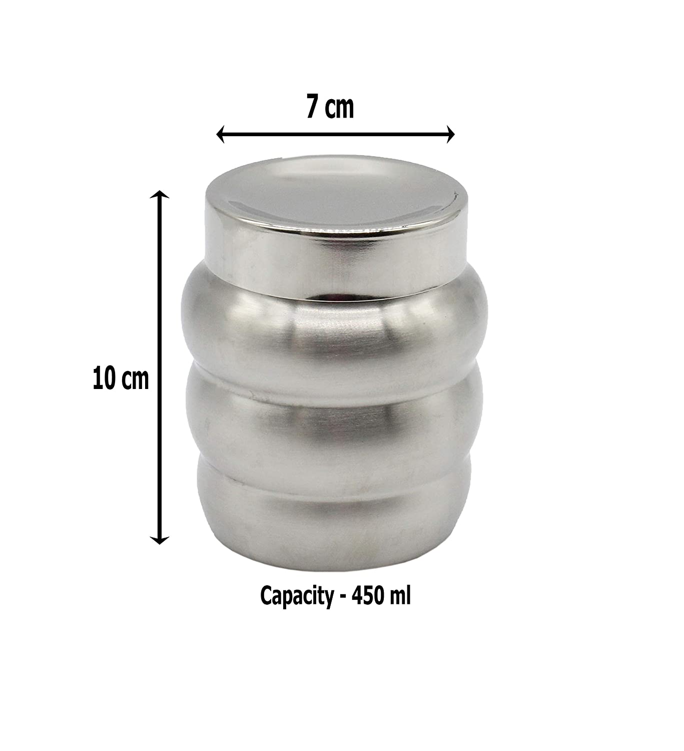 Stainless Steel Container | Canister Ribbed Small Size-450 ml (Pack Of 3 Pcs)