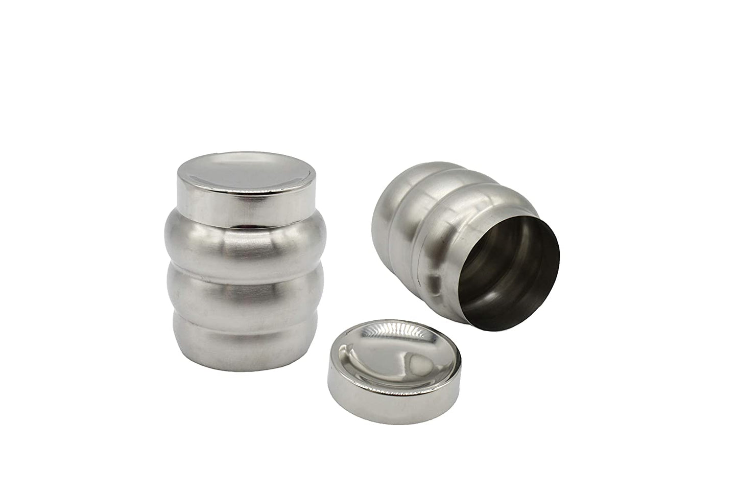 Stainless Steel Container | Canister Ribbed Small Size-450 ml (Pack Of 3 Pcs)