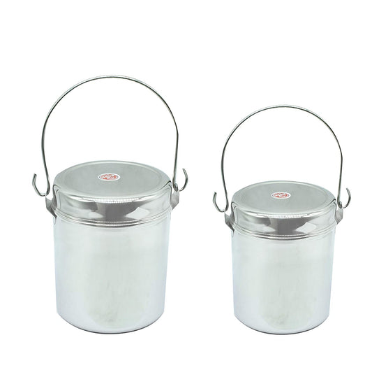 Stainless Steel Royal Milk Pot | Thukku | Container Set Of 2 Pcs (11.5cm & 12.5cm)