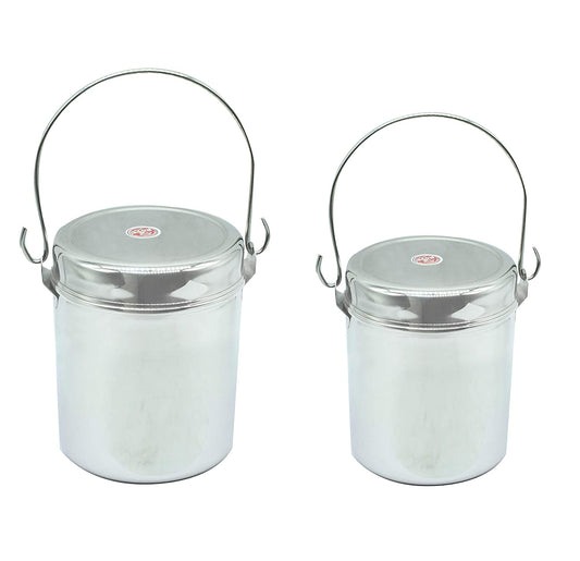 Stainless Steel Royal Milk Pot | Thukku | Container Set Of 2 Pcs (14cm & 15cm)