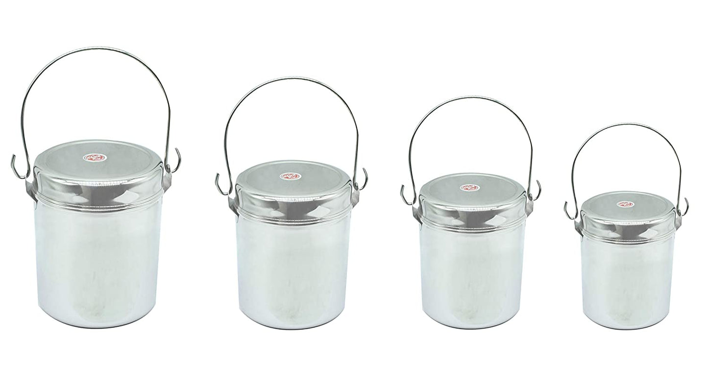 Stainless Steel Royal Milk Pot | Thukku | Container Set Of 4 Pcs (11.5cm, 12.5cm, 14cm, 15cm)