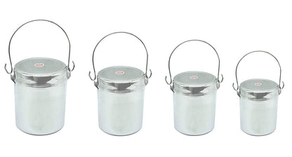 Stainless Steel Royal Milk Pot | Thukku | Container Set Of 4 Pcs (11.5cm, 12.5cm, 14cm, 15cm)