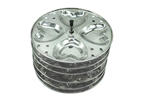 Stainless Steel Xtra Deep Idly Stand With Heart Shaped Idly Plates (6 Plates | 24 Idlies)