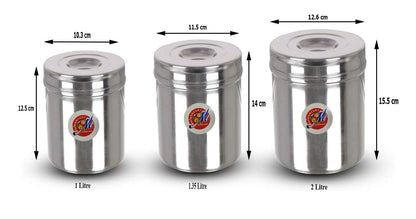 Stainless Steel Dabbas | Canisters Zodiac Set of 3 (Capacity- 1L, 1.35L and 2L)