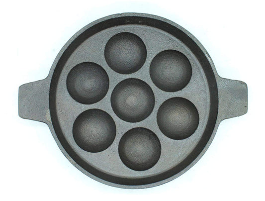 Fe+ Pre-Seasoned Cast Iron Paniyaram | Paddu Pan (7 Pits | Round)