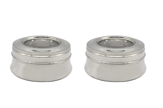 Stainless Steel See Through lid Mili Lunch Box/Dabba (11.5cm) 350ml - Set of 2Pcs.