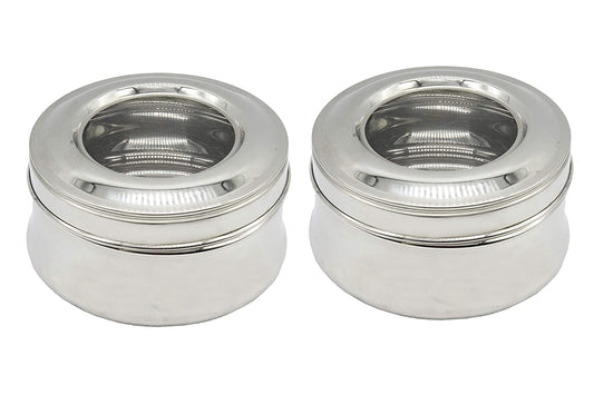 Stainless Steel See Through lid Mili Lunch Box | Dabba (14cm) 750ml - Set of 2Pcs.