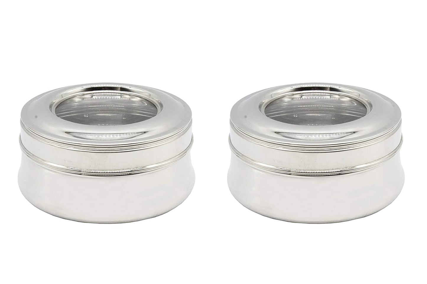 Stainless Steel See Through Lid Lunch Box | Dabba (12.5cm) 550ml - Set of 2Pcs
