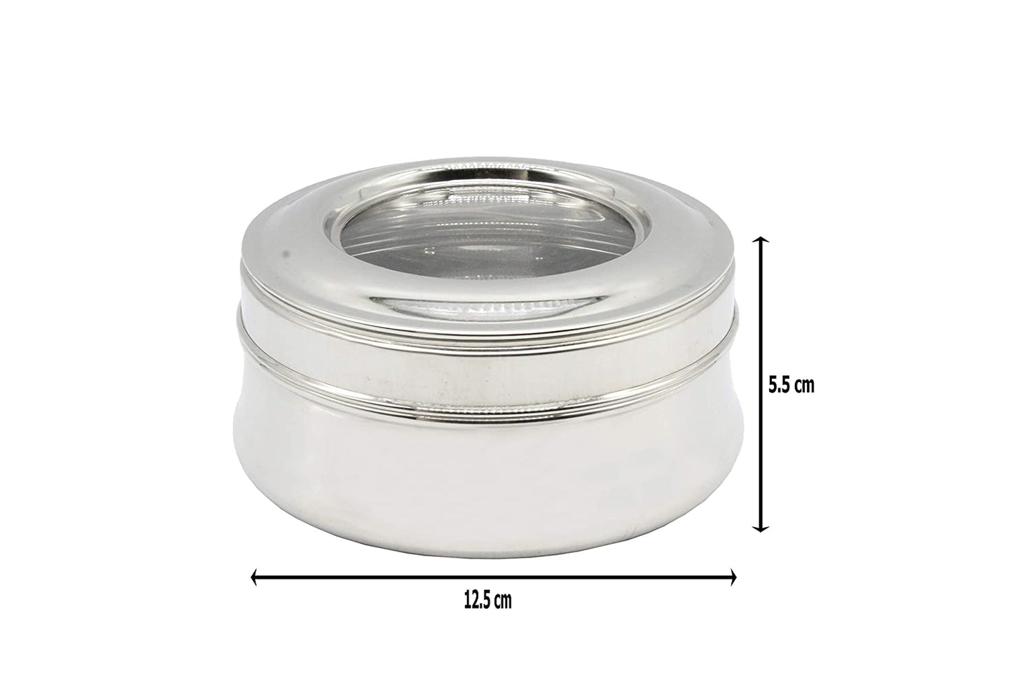 Stainless Steel See Through Lid Lunch Box | Dabba (12.5cm) 550ml - Set of 2Pcs