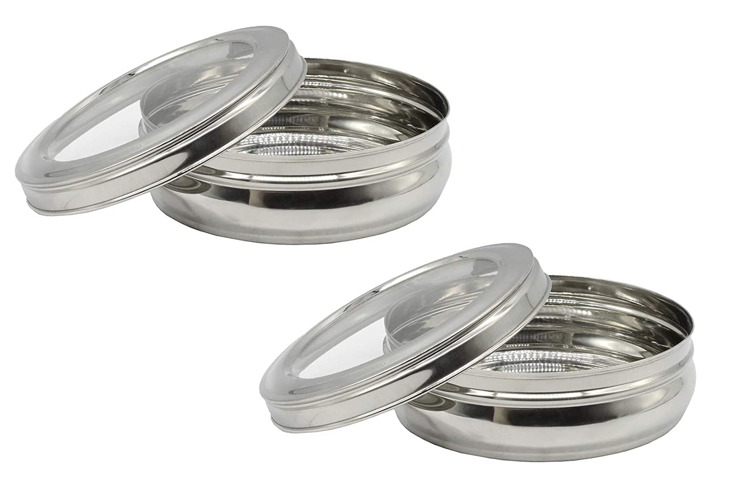 Stainless Steel See Through Lid Lunch Box | Dabba (14cm) 1200ml - Set of 2Pcs