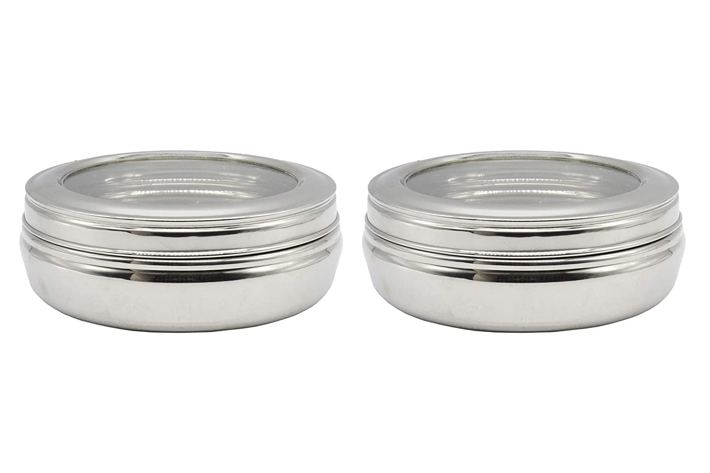 Stainless Steel See Through Lid Lunch Box | Dabba (15cm) 700ml - Set of 2Pcs