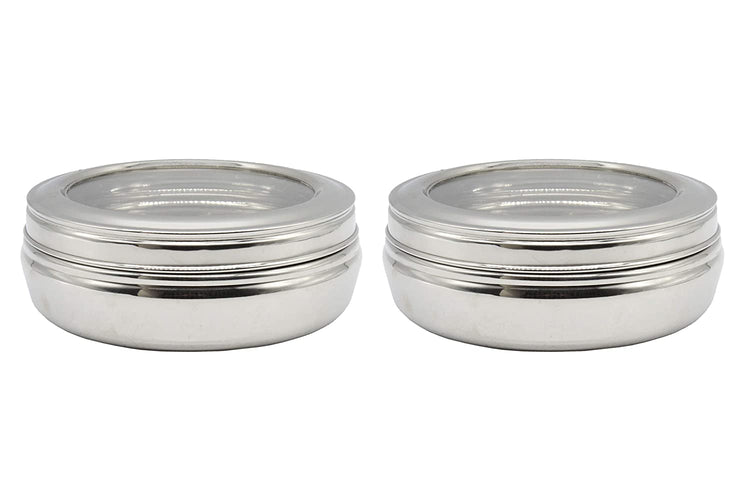 Stainless Steel See Through Lid Lunch Box | Dabba (15cm) 700ml - Set of 2Pcs