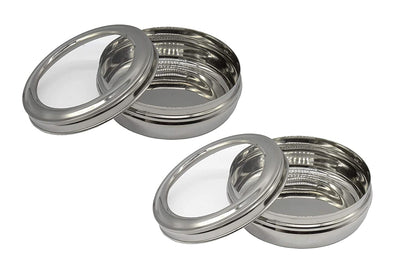 Stainless Steel See Through Lid Lunch Box | Dabba (15cm) 700ml - Set of 2Pcs