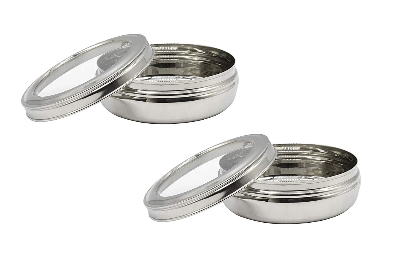 Stainless Steel See Through Lid Lunch Box | Dabba (15cm) 700ml - Set of 2Pcs