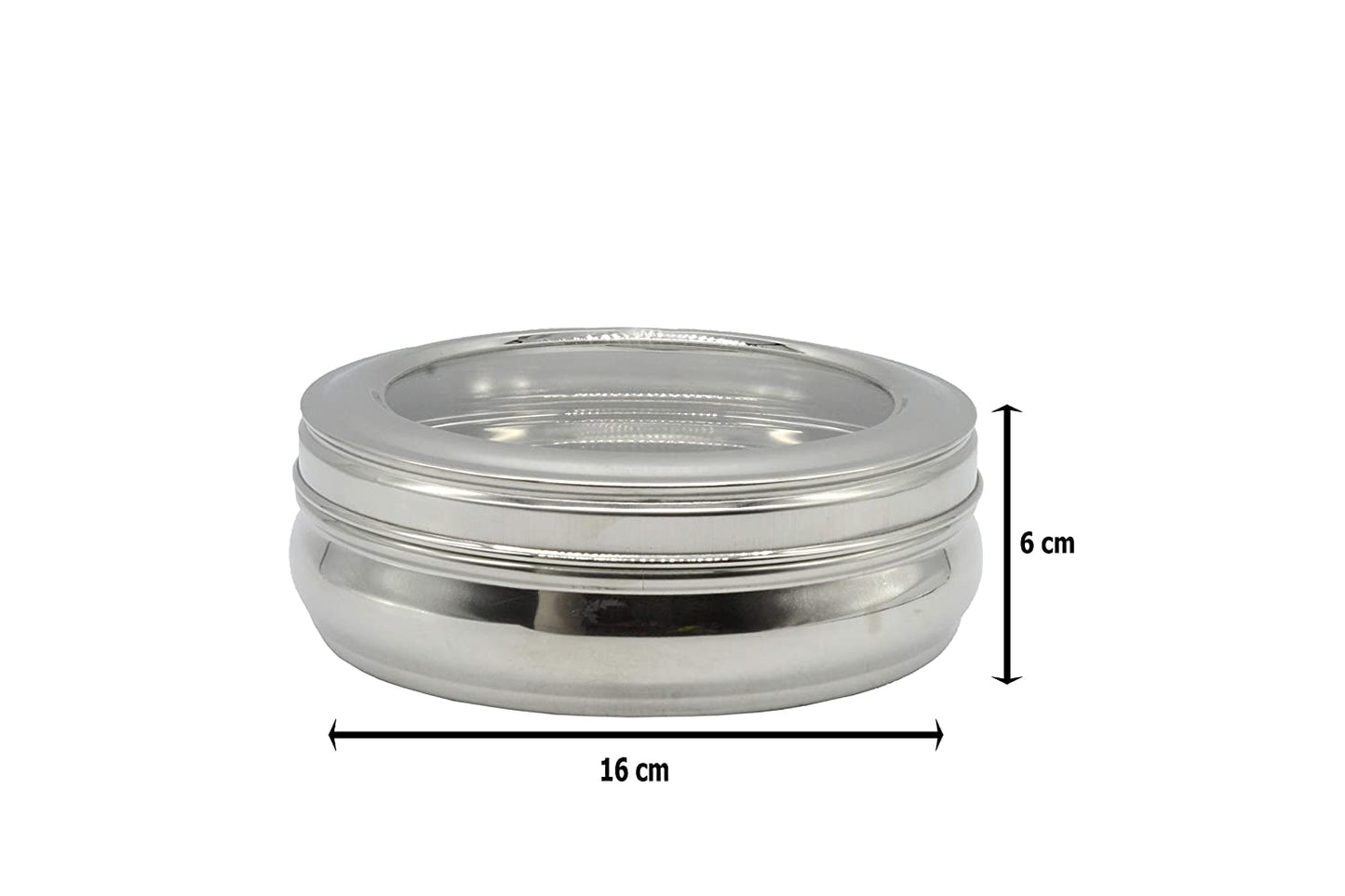 Stainless Steel See Through Lid Lunch Box | Dabba (16cm) 1250ml - Set of 2Pcs