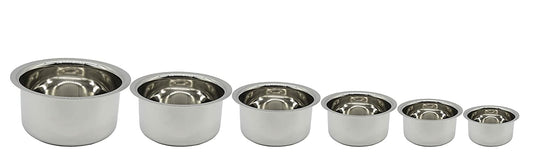 Stainless Steel Tope Set of 6 (10cm, 11cm, 12cm, 14cm, 15cm, 16cm) | Curved Bottom-No: 3