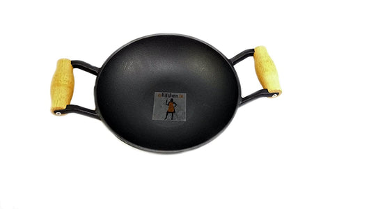 Fully Seasoned Cast Iron Kadhai | Wok 7.9 inch | 20 cms | Depth-4.5cm (Induction Compatible)