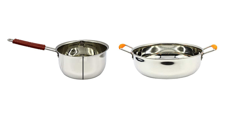 Stainless Steel Sandwich Bottom Kadai 23 cm and Sauce pan 17 cm (Set of 2 Pcs) (Induction Compatible)