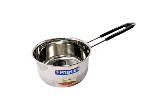 Stainless Steel Sandwich Bottom Sauce Pan | Milk Pan with Spout 1.5 litres 19 cm-Heavy Gauge