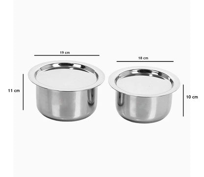 Stainless Steel Tope Set of 2 With Suitable Lid (18cm,19cm)