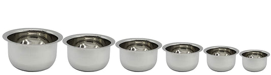 Stainless Steel Tope Set of 6 (10cm, 11cm, 12cm, 14cm, 15cm, 16cm) | Slightly Curved Bottom No: 2