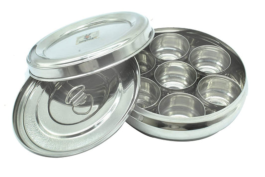 Stainless Steel Masala | Spice Dabba 7 Cups with Inner Plate Large - 22.5cm