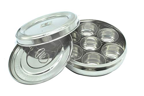 Stainless Steel Masala | Spice Dabba 7 Cups with Inner Plate Small - 20.5cm