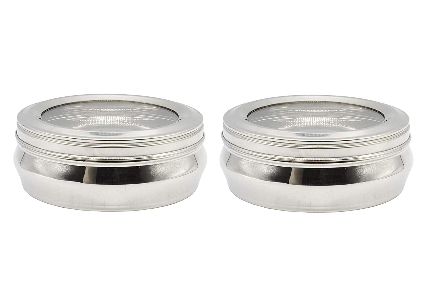 Stainless Steel See Through Lid Lunch Box | Dabba (16cm) 1000ml - Set of 2Pcs