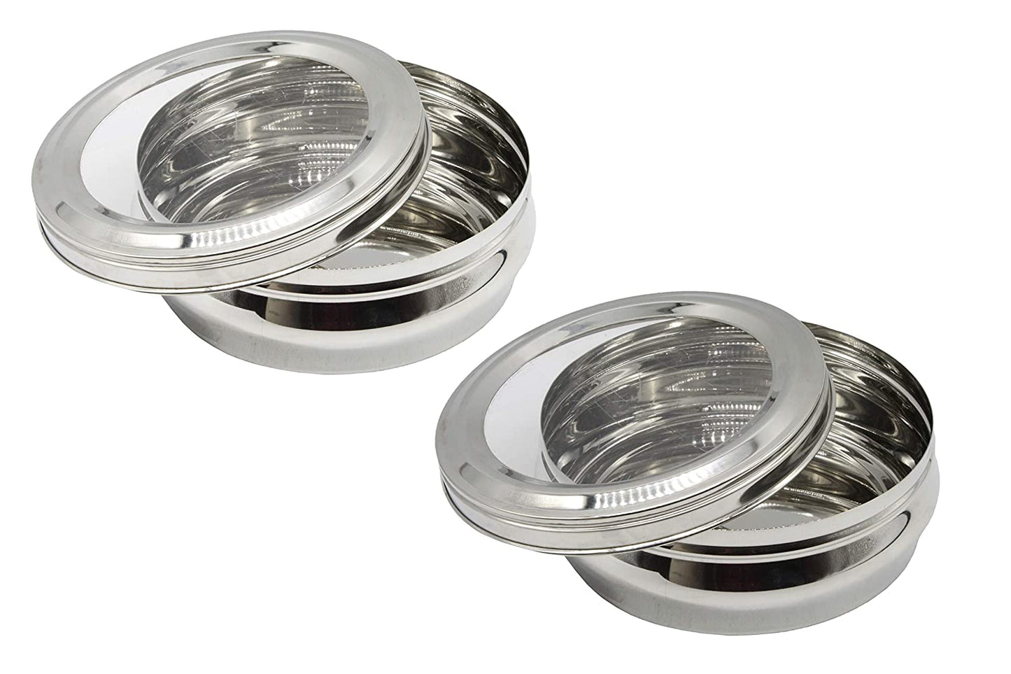 Stainless Steel See Through Lid Lunch Box | Dabba (16cm) 1000ml - Set of 2Pcs