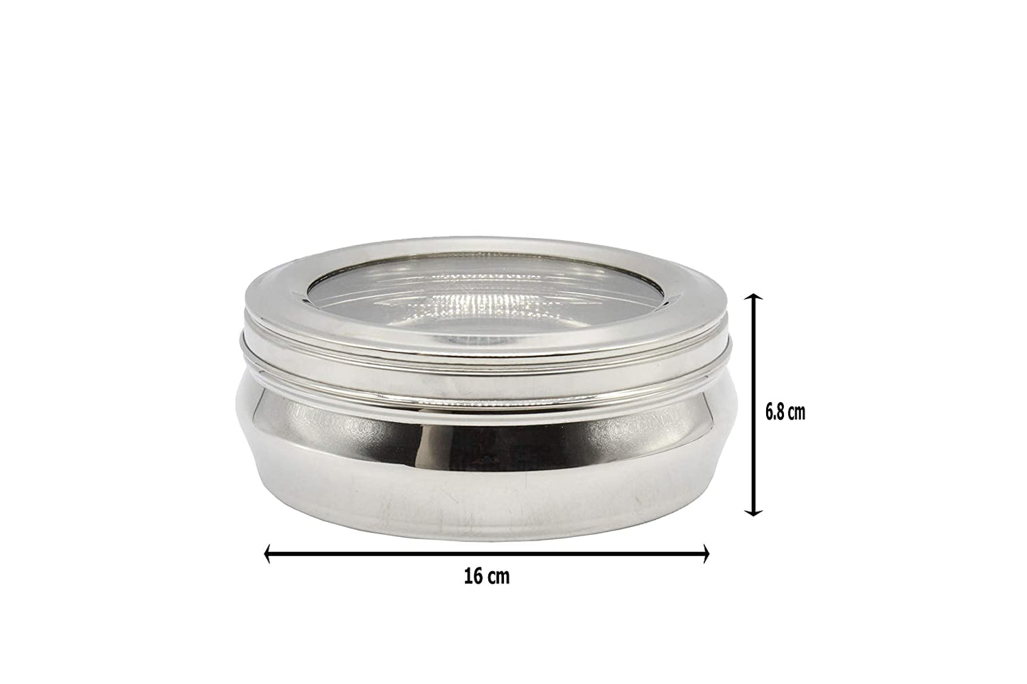 Stainless Steel See Through Lid Lunch Box | Dabba (16cm) 1000ml - Set of 2Pcs