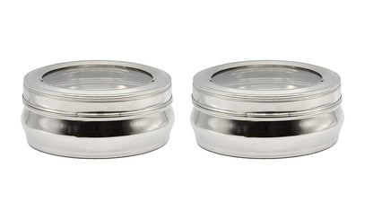 Stainless Steel See Through Lid Lunch Box | Dabba (18cm) 1400ml - Set of 2Pcs