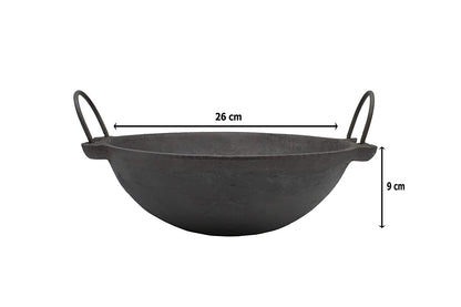 Pre-Seasoned Cast Iron 2.5 litres Kadhai NO.3-10 Inch | 26 cm | Depth : 9 cm-Induction Compatible