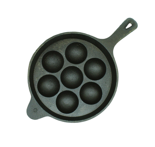 Fe+ Pre-Seasoned Cast Iron Paniyaram | Paddu Pan Long Handle Induction Compatible (Round | 7 Pits)