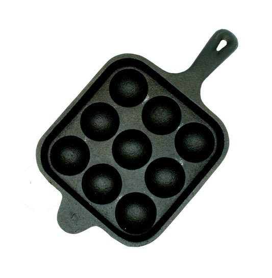 Fe+ Pre-Seasoned Cast Iron Paniyaram | Paddu Pan Long Handle Induction Compatible (Square | 9 Pits)