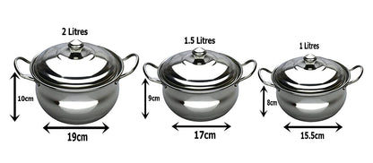 eKitchen Belly Stainless Steel Serving Dish 3 Pcs Set (15.5cm, 17cm, 19cm)